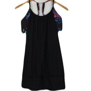 Lululemon No Limits Tank Top Black Blue Built in Floral Size 6